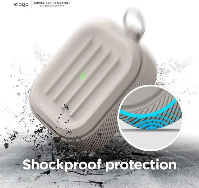 Alt view image 5 of 7 - Armor Case for AirPods 3 | Carabiner Included, Supports Wireless Charging, Shock Resistant, Full Protection (Stone)