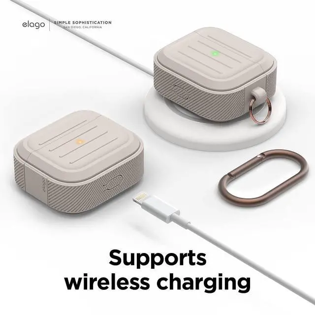 Alt view image 6 of 7 - Armor Case for AirPods 3 | Carabiner Included, Supports Wireless Charging, Shock Resistant, Full Protection (Stone)