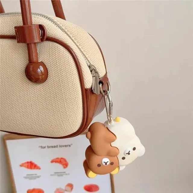 Alt view image 4 of 7 - Soft Silicone Earbuds Case with Keychain for Apple AirPod 1 2 3 4 Pro Brown Beige Teddy Bears 3D Cartoon Japanese Japan Animal Super Cute Lovely Adorable Fun Kids Girls (for AirPods 4th)