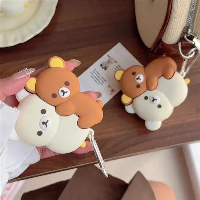 Alt view image 5 of 7 - Soft Silicone Earbuds Case with Keychain for Apple AirPod 1 2 3 4 Pro Brown Beige Teddy Bears 3D Cartoon Japanese Japan Animal Super Cute Lovely Adorable Fun Kids Girls (for AirPods 4th)