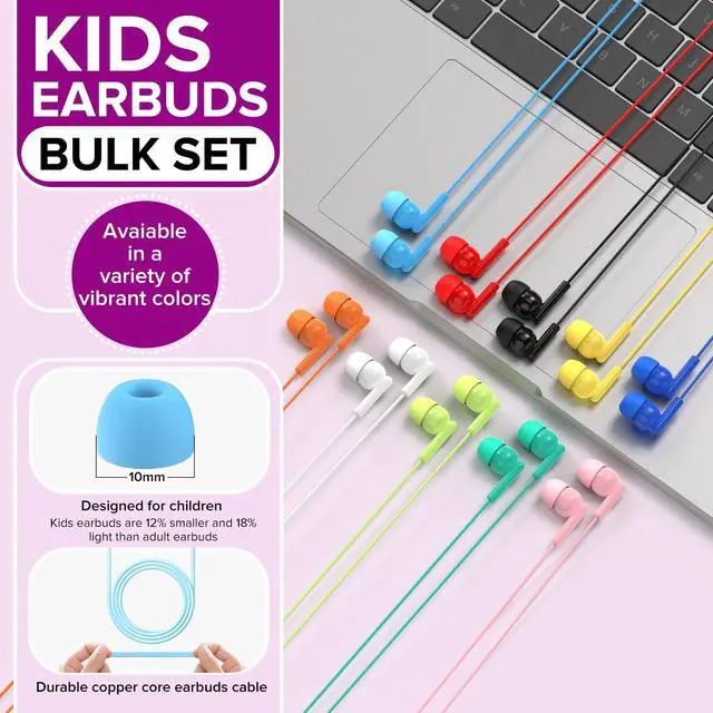 Alt view image 2 of 7 - 30 Pack Kids Earbuds Bulk for Classroom School Students Children Toddler Teens Boys Girls,Individually Bagged(HTC003,Mixed Colors)