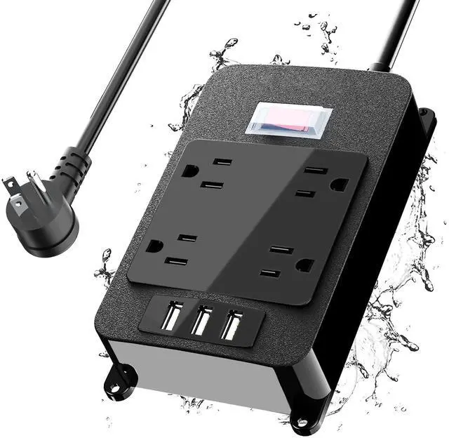 Main image of Outlet Extender, Waterproof Surge Protector Power Strip 6 Ft Cord, Outdoor Extension Cord with Multiple Outlets, Shockproof Overload Protection Black (Black-4AC-3A)