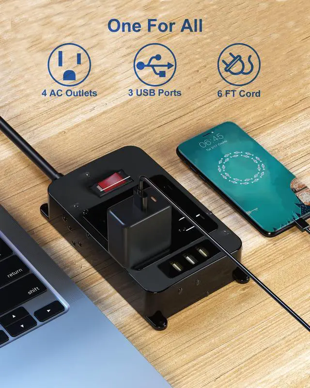 Alt view image 2 of 6 - Outlet Extender, Waterproof Surge Protector Power Strip 6 Ft Cord, Outdoor Extension Cord with Multiple Outlets, Shockproof Overload Protection Black (Black-4AC-3A)