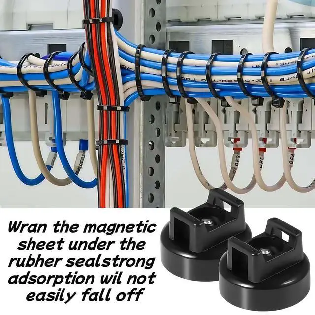 Alt view image 3 of 6 - Heavy-Duty Magnetic Zip Tie Mounts,10Pcs Multipurpose Cable Holder with Nylon Cable Ties (50 Pieces) for Efficient Wire Management