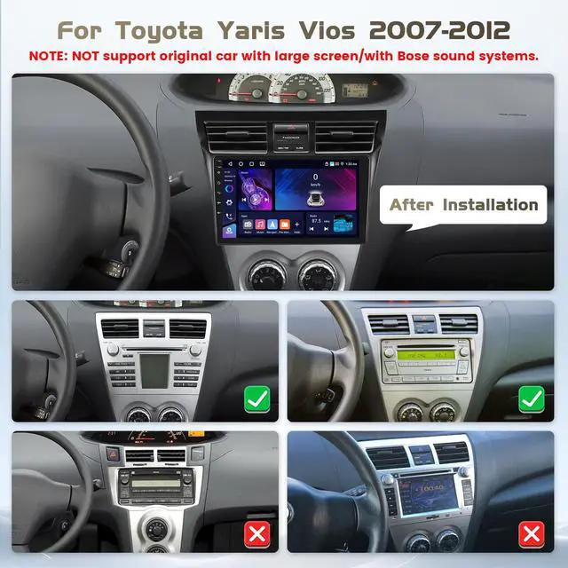 Alt view image 2 of 7 - 4+64G 9 inch Car Radio for Toyota Yaris Vios 2007-2013 Car Stereo | 1280*720 Touch Screen for Yaris with Wireless Carplay, DSP, FM/RDS, 32EQ, Bluetooth5.0, GPS, 5GHz WiFi, Backup Camera