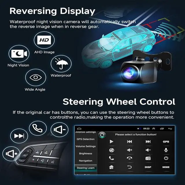 Alt view image 5 of 7 - Car Radio Stereo Fit for Ford Escape 2013 2014 2015 2016 2017 2018 2019, 9" Touch Screen Car Radio Receiver with Carplay Android Auto w/WiFi GPS Navigation Bluetooth FM SWC Backup Camera - 2+32G