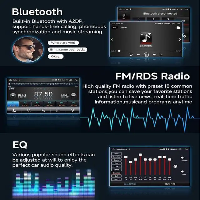 Alt view image 6 of 7 - Car Radio Stereo Fit for Ford Escape 2013 2014 2015 2016 2017 2018 2019, 9" Touch Screen Car Radio Receiver with Carplay Android Auto w/WiFi GPS Navigation Bluetooth FM SWC Backup Camera - 2+32G