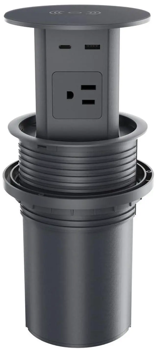 Main image of Pop up Outlet,4-inch Hole,4-AC,PD20W USB-C,6ft Cord,Grey | Fast Charging,15W Wireless Charging,Easy Install,Desktop Recessed Grommet Power Outlet for Kitchen Island Countertop