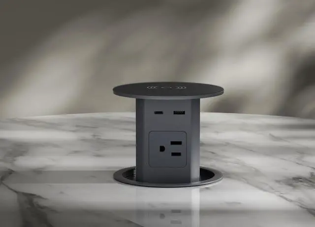 Alt view image 3 of 4 - Pop up Outlet,4-inch Hole,4-AC,PD20W USB-C,6ft Cord,Grey | Fast Charging,15W Wireless Charging,Easy Install,Desktop Recessed Grommet Power Outlet for Kitchen Island Countertop