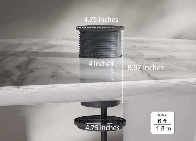 Alt view image 2 of 4 - Pop up Outlet,4-inch Hole,4-AC,PD20W USB-C,6ft Cord,Grey | Fast Charging,15W Wireless Charging,Easy Install,Desktop Recessed Grommet Power Outlet for Kitchen Island Countertop