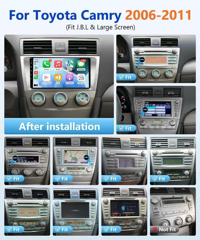 Alt view image 2 of 7 - 8Core 4G + 64G Android Stereo for Toyota Camry 2006 to 2011 Car Radio Apple CarPlay Android Auto, 9IN IPS Touch Screen for Camry Head Unit GPS Navi BT 5G WiFi FM RDS DSP HiFi SWC Camera CANBUS