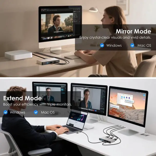 Alt view image 2 of 7 - 3 Monitor Docking Station, triple monitors adapter for M1/M2/M3/M4/Macbook Neo MacOS.Type-C&A hosts, 100W PD IN,3* HDMI + 2* DP Available,Triple 4K@60Hz, SMI Driver & Host USB3.2 Gen 2 Required