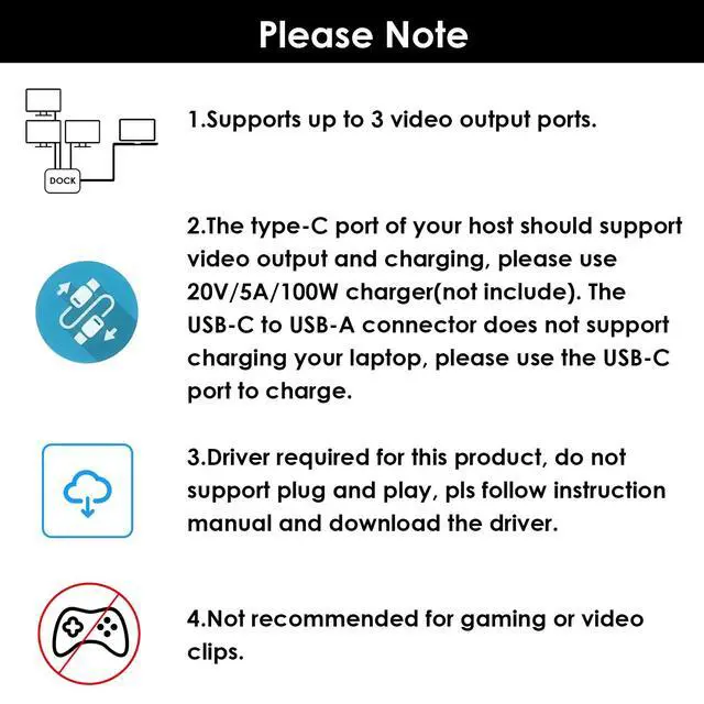 Alt view image 3 of 7 - 3 Monitor Docking Station, triple monitors adapter for M1/M2/M3/M4/Macbook Neo MacOS.Type-C&A hosts, 100W PD IN,3* HDMI + 2* DP Available,Triple 4K@60Hz, SMI Driver & Host USB3.2 Gen 2 Required