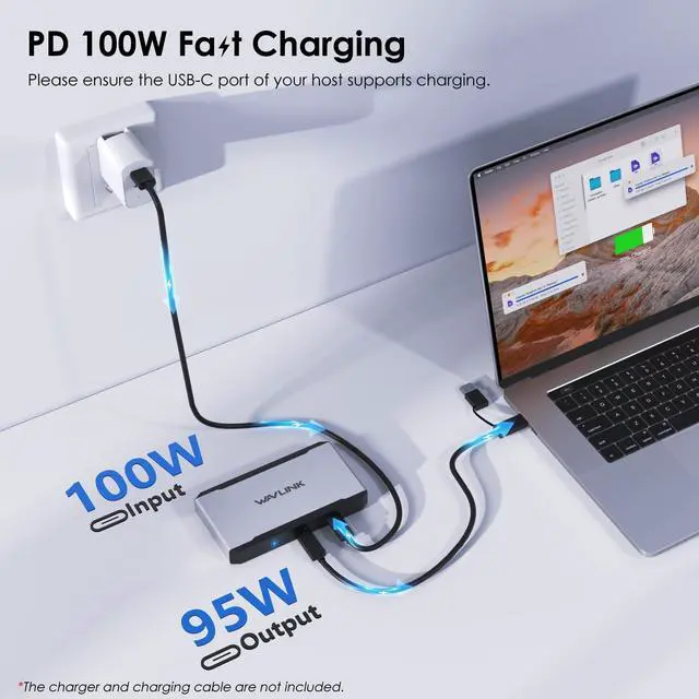 Alt view image 5 of 7 - 3 Monitor Docking Station, triple monitors adapter for M1/M2/M3/M4/Macbook Neo MacOS.Type-C&A hosts, 100W PD IN,3* HDMI + 2* DP Available,Triple 4K@60Hz, SMI Driver & Host USB3.2 Gen 2 Required