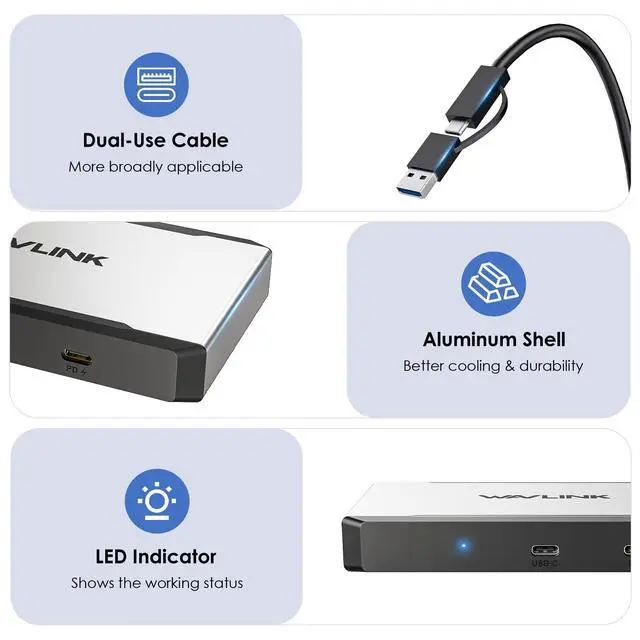 Alt view image 7 of 7 - 3 Monitor Docking Station, triple monitors adapter for M1/M2/M3/M4/Macbook Neo MacOS.Type-C&A hosts, 100W PD IN,3* HDMI + 2* DP Available,Triple 4K@60Hz, SMI Driver & Host USB3.2 Gen 2 Required