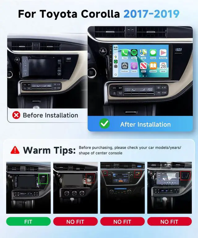 Alt view image 2 of 7 - Android 15 4G+64G Radio for Toyota Corolla 2017 2018 2019 Car Stereo with Wireless Carplay Android Auto,5.0 Bluetooth 32EQ,9inch 1280x720P IPS Touch Screen,FM/RDS GPS WiFi IP69K AHD Backup Camera