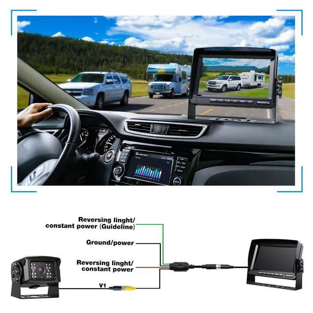 Alt view image 3 of 4 - Rear View Camera Kit, Wired Backup Camera System 7 Inch Monitor IP69 Waterproof IR Night Vision 149° View Reversing Camera for Truck/Semi-Trailer/Box Truck/RV(SY01)