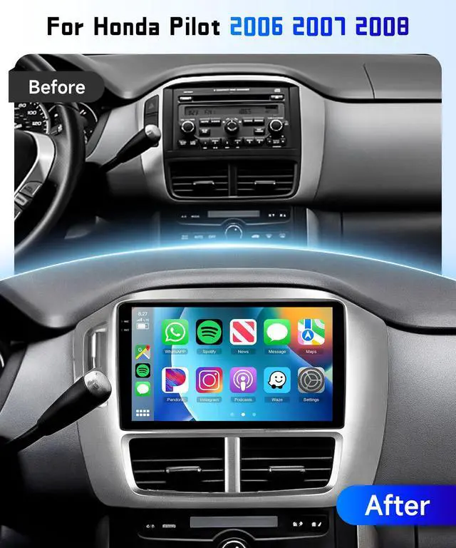 Alt view image 2 of 7 - 4G+64G Car Radio Stereo for Honda Pilot 2006 2007 2008, 9inch HD in-Cell Touch Screen/Android 15/Wireless CarPlay/Android Auto/GPS/WiFi/5.0Bluetooth/FM/RDS/SWC/AHD Backup Camera