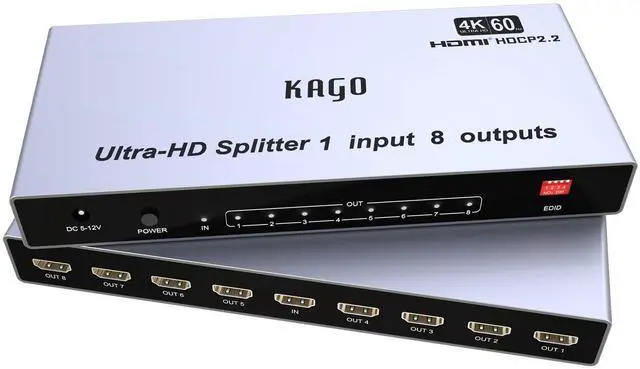 Main image of 4K@60Hz 8 Port HDMI Splitter 1 in 8 Out with EDID | HDR10 & 3D, Lossless 18Gbps Video Pass-Through, Smart EDID Switch, HDCP 2.2, Heavy-Duty Metal