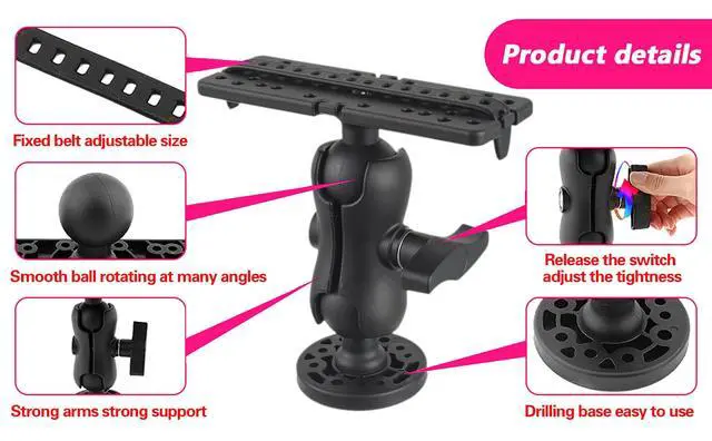 Alt view image 7 of 7 - Fish Finder Mount Base, Universal 360° Rotation Ball-Mount Fish Finder Bracket, Nylon & Stainless Steel Electronic Fish Finder Holder for Marine Boat Kayak Pontoon Canoe