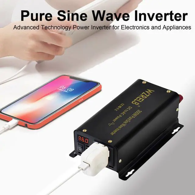 Alt view image 2 of 7 - 300W Pure Sine Wave Inverter 600W Peak DC 24V to 110V AC Power Converter Off Grid LED Display with Remote Controller