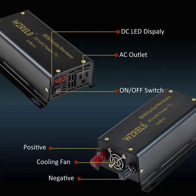 Alt view image 3 of 7 - 300W Pure Sine Wave Inverter 600W Peak DC 24V to 110V AC Power Converter Off Grid LED Display with Remote Controller