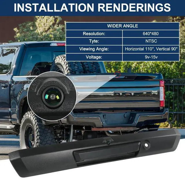 Alt view image 3 of 7 - Tailgate Handle with Backup Camera Compatible with F250 Super Duty 2017-22 | Compatible with Ford F350 F450 Super Duty 2017-2022 Replaces# HC3Z-9943400-NA HC3Z-9943400-NB (Textured Black)