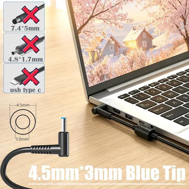 Alt view image 3 of 6 - 65W 45W Power Cord Fit for HP Laptop Charger Blue Tip 741727-001 721092-001 | for Pavilion X360 11 13 15 17 Stream 14 13 Computer Charging Cord HSTNN-DA40 719309-001, 19.5V 2.31A 3.33A