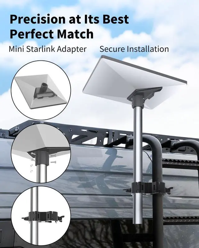 Alt view image 2 of 7 - Starlink Mini Mount, Aluminum Pole Mount for Starlink Mini Standard Dish | Horizontal/Vertical Mounting | Adjustable Angles | For 0.78-2.16IN Diameter Poles | For RV, Camper, Yacht, Roof Rack Etc