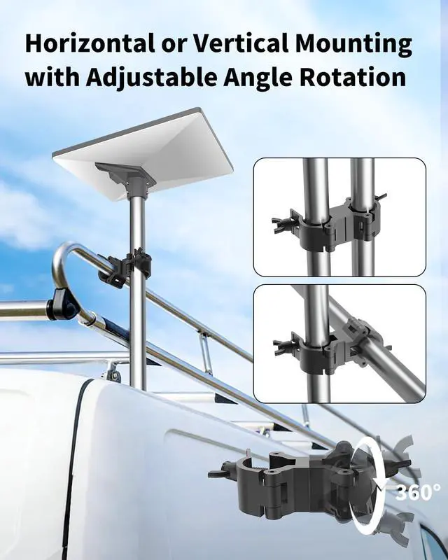Alt view image 4 of 7 - Starlink Mini Mount, Aluminum Pole Mount for Starlink Mini Standard Dish | Horizontal/Vertical Mounting | Adjustable Angles | For 0.78-2.16IN Diameter Poles | For RV, Camper, Yacht, Roof Rack Etc