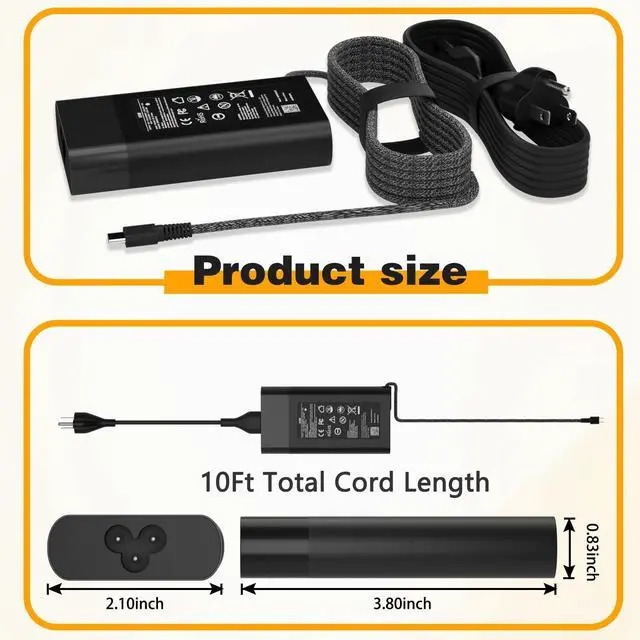 Alt view image 2 of 7 - New Slim 65W Power Cord Adapter Compatible with HP Laptop Charger USB C Computer Replacement, Envy x360/Elitebook x360/Spectre x360/Elite x2/Pavilion/Zbook/ProBook, Fast Type C Chromebook Charging