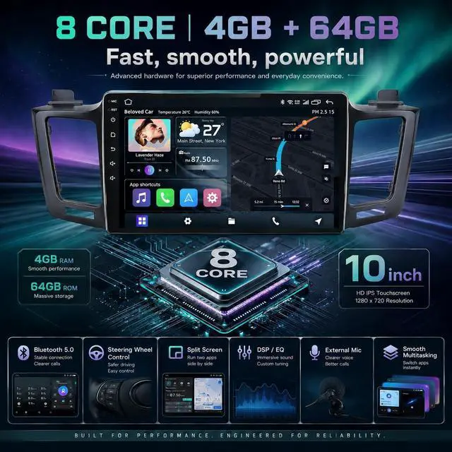 Alt view image 7 of 7 - for Toyota RAV4 2013-2018 10.2 (Online Upgrade OTA System) IPS Android Car Radio, 8core+64G, Wireless CarPlay/Android Auto, 5G WiFi, GPS Navigation, Bluetooth, Backup Camera, Mirror Link