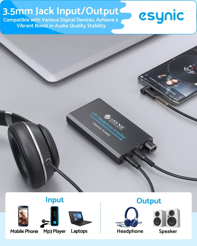 Alt view image 3 of 7 - Rechargeable 16-300 Ohms Portable Headphone Amplifier 3.5mm 12H Play Time- with Gain Switch & Volume Control-Aluminum Alloy for Phone/Laptops/PC/MP4/Gaming Consoles/CD Player