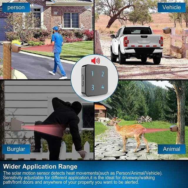 Alt view image 3 of 7 - Solar Driveway Alarm System- 1/2Mile Driveway Alarm-1 Receiver + 1 Sensor | Up to 70FT Wide Sensor Range- Fully Weatherproof Outdoor Motion Sensor&Detector DIY Security Alert System