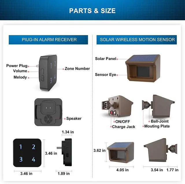 Alt view image 6 of 7 - Solar Driveway Alarm System- 1/2Mile Driveway Alarm-1 Receiver + 1 Sensor | Up to 70FT Wide Sensor Range- Fully Weatherproof Outdoor Motion Sensor&Detector DIY Security Alert System