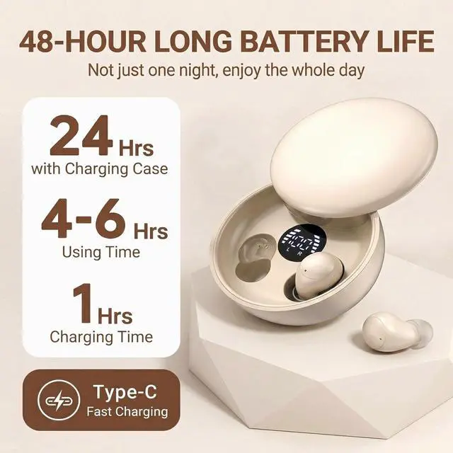 Alt view image 3 of 5 - Invisible Sleep Earbuds, Mini Wireless Bluetooth Earbuds for Side Sleepers, Ultra-Light Ergonomic Design, Smart Touch Control, Auto Pairing, IPX5 Waterproof, Deep Bass Stereo HeadphonesSkin