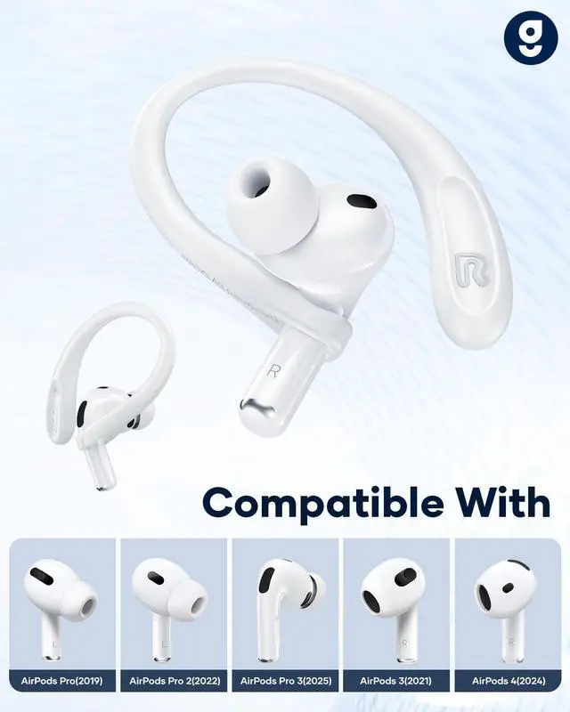Alt view image 2 of 6 - Titanium Alloy Ear Hooks for AirPods Pro 3/2/1, AirPods 4/3, White | Anti-Slip Sport Grip Accessories Compatible with AirPods, Added Anti-Lost Lanyard for Comfortable Secure Fit During Sports