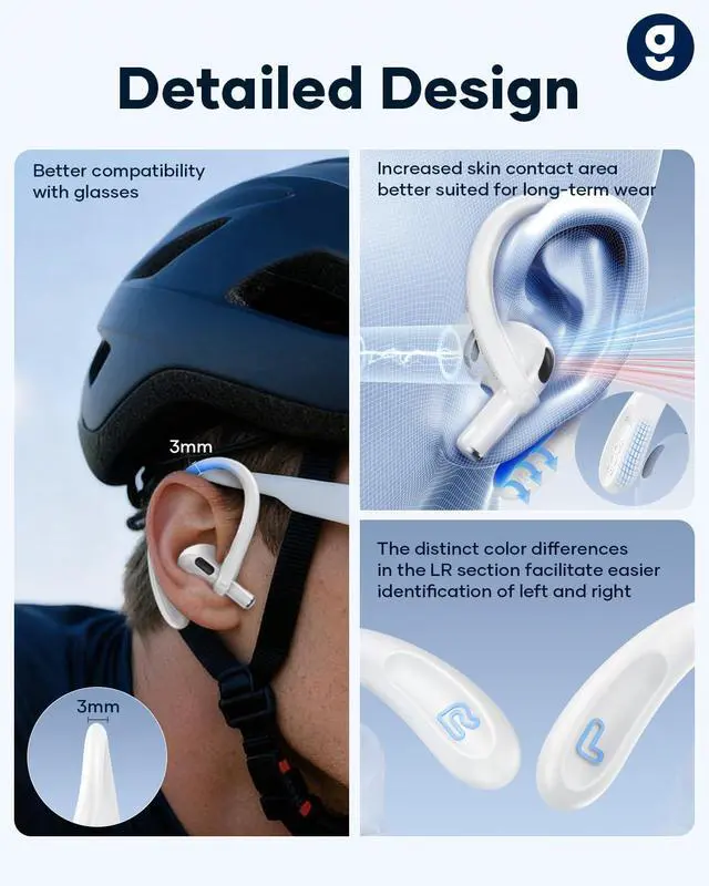 Alt view image 4 of 6 - Titanium Alloy Ear Hooks for AirPods Pro 3/2/1, AirPods 4/3, White | Anti-Slip Sport Grip Accessories Compatible with AirPods, Added Anti-Lost Lanyard for Comfortable Secure Fit During Sports