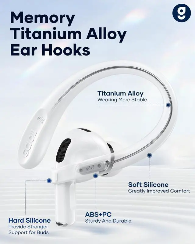 Alt view image 3 of 6 - Titanium Alloy Ear Hooks for AirPods Pro 3/2/1, AirPods 4/3, White | Anti-Slip Sport Grip Accessories Compatible with AirPods, Added Anti-Lost Lanyard for Comfortable Secure Fit During Sports