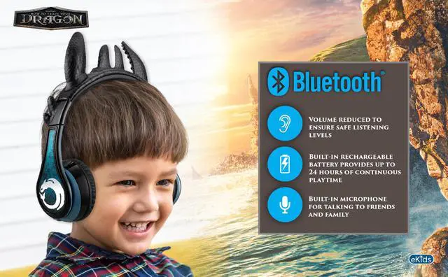 Alt view image 3 of 7 - How to Train Your Dragon Bluetooth Headphones for Kids Toothless Headphones