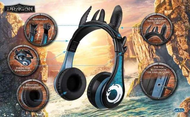 Alt view image 2 of 7 - How to Train Your Dragon Bluetooth Headphones for Kids Toothless Headphones