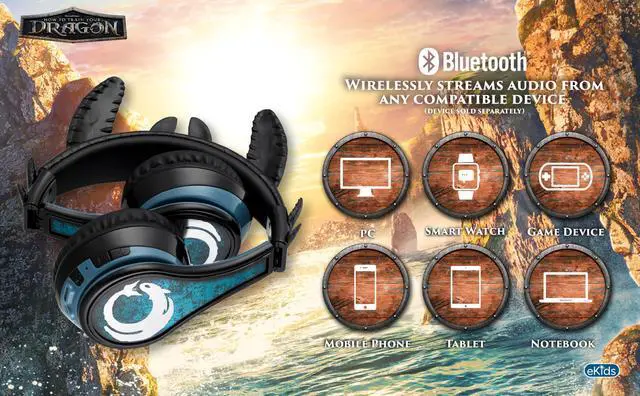 Alt view image 7 of 7 - How to Train Your Dragon Bluetooth Headphones for Kids Toothless Headphones