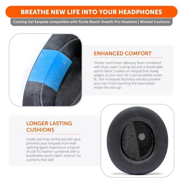 Alt view image 4 of 7 - Freeze Stealth Pro - Cooling Gel Earpads for Turtle Beach Stealth Pro by Wicked Cushions - Boost Comfort, Durability, Thickness & Sound Isolation for Superior Gaming Sessions | Black