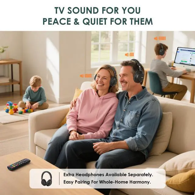 Alt view image 3 of 7 - Wireless TV Headphones for Seniors, Bluetooth Headset for PC/Phone | Clear Dialog, Optical Passthrough to Soundbar, 3 EQ, Replaceable Earmuffs, Volume Control, No Delay, Charging Dock