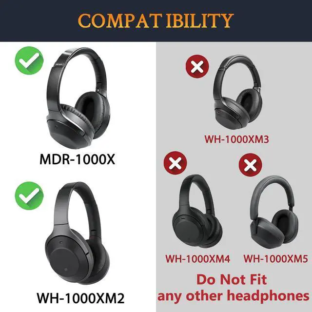 Alt view image 2 of 7 - Replacement Earpads for Sony WH-1000XM2 & MDR-1000X Headphones, Noise Isolation Foam, Added Thickness (Black)