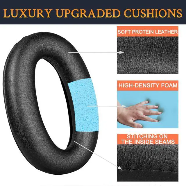 Alt view image 5 of 7 - Replacement Earpads for Sony WH-1000XM2 & MDR-1000X Headphones, Noise Isolation Foam, Added Thickness (Black)