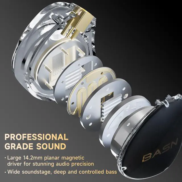 Alt view image 3 of 7 - ASONE PRO 14.2mm Planar in Ear Monitor, 3.5/4.4mm MMCX IEMs, Black | 14.2mm Planar Driver Wide Sound Stage in Ear Earphones with 3.5mm/4.4mm Modular MMCX Cable for Musicians Audiophiles