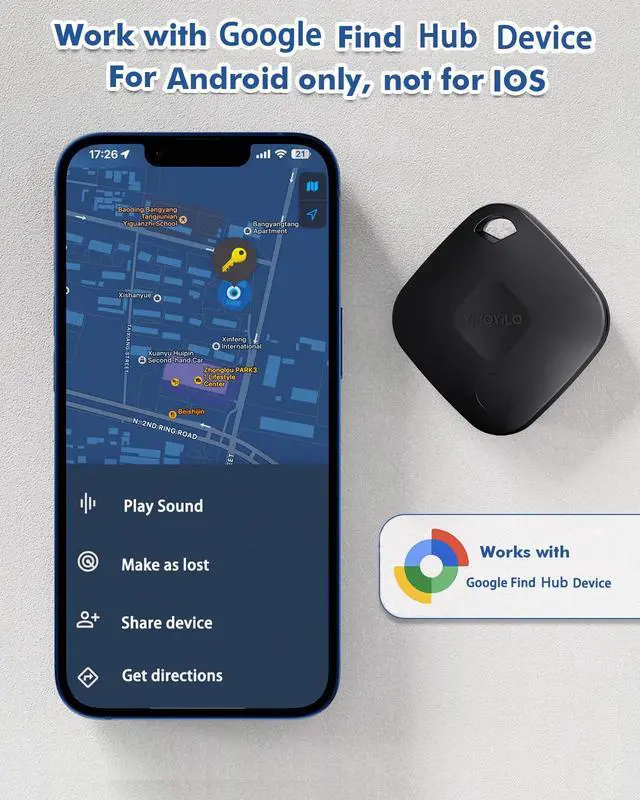 Alt view image 2 of 7 - Real-time Positioning Tracker Tag(Only for Android, Not for iOS), Key Finder, Itme Tracker Work with Google Find Hub, Tracker for Key, Luggage, Backpack etc, 4 Pack Black