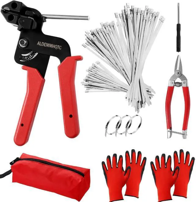 Main image of Metal Zip Tie Tool 300PCS (100 Each: 7.8/12/15.7 Inch) Stainless Steel Cable Tie Gun Kit | Self-Locking Fastening & Cutting Tool Metal Zip Tie Gun for Fencing, Exhaust Pipes, Automotive (Red)