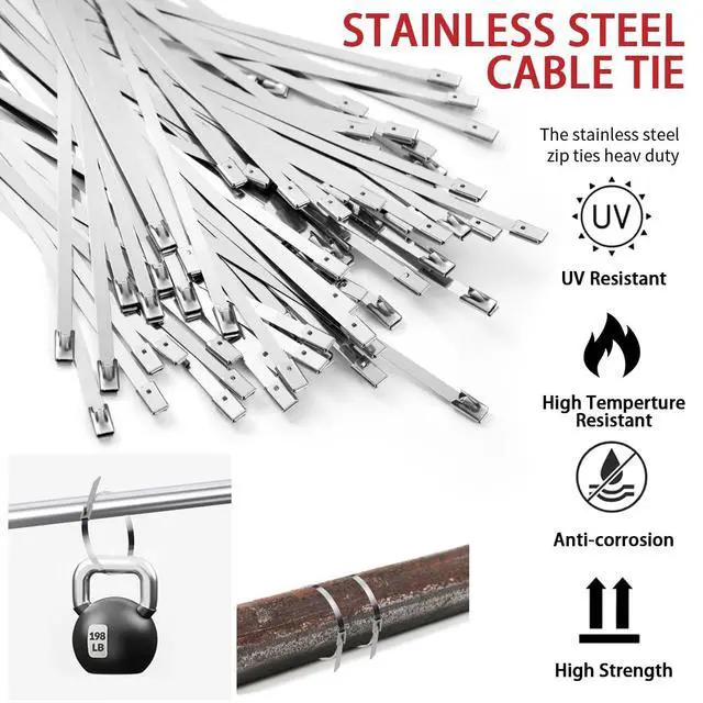 Alt view image 4 of 7 - Metal Zip Tie Tool 300PCS (100 Each: 7.8/12/15.7 Inch) Stainless Steel Cable Tie Gun Kit | Self-Locking Fastening & Cutting Tool Metal Zip Tie Gun for Fencing, Exhaust Pipes, Automotive (Red)